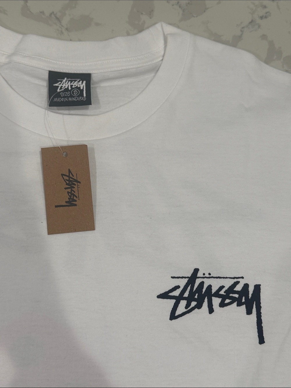 Stussy White Fuzzy Dice Tee NWT - Picture 3 of 5